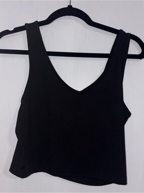 SHEIN Black Ribbed V-Neck Tank Top